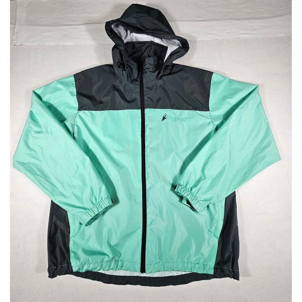 Frogg Toggs Rain Jacket Womens XL Mint Green Gray Hooded Full Zip‎ RT62541-197